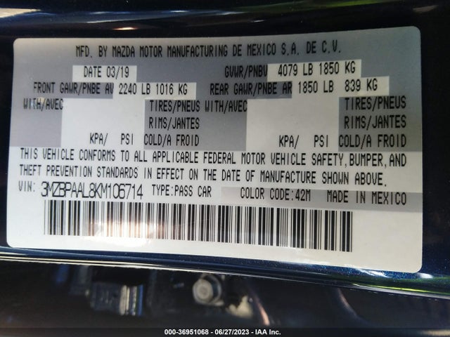 Mazda Mazda3 Sedan W/select Pkg 2019 3MZBPAAL8KM106714 Image 15