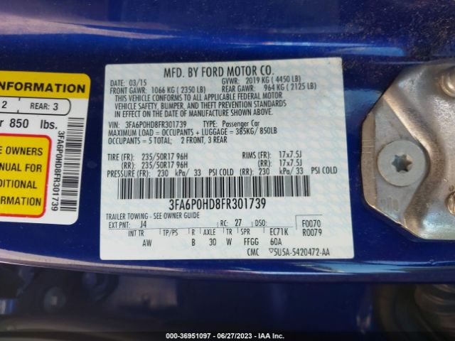 3FA6P0HD8FR301739 Ford FUSION SE
