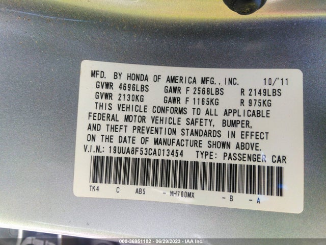 36951182 :رقم المزاد ، 19UUA8F53CA013454 vin ، 2012 Acura Tl Tech Auto مزاد بيع