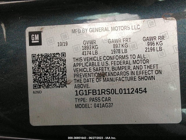 Chevrolet Camaro 1lt 2020 1G1FB1RS0L0112454 Image 11