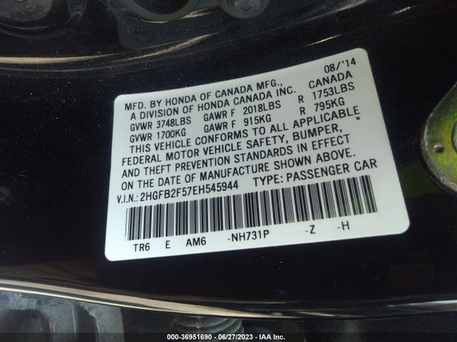 Honda Civic Sedan Lx 2014 2HGFB2F57EH545944 Image 9