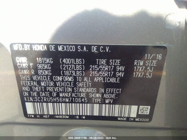 Honda HR-V EX 2017 3CZRU5H56HM710645 Image 9