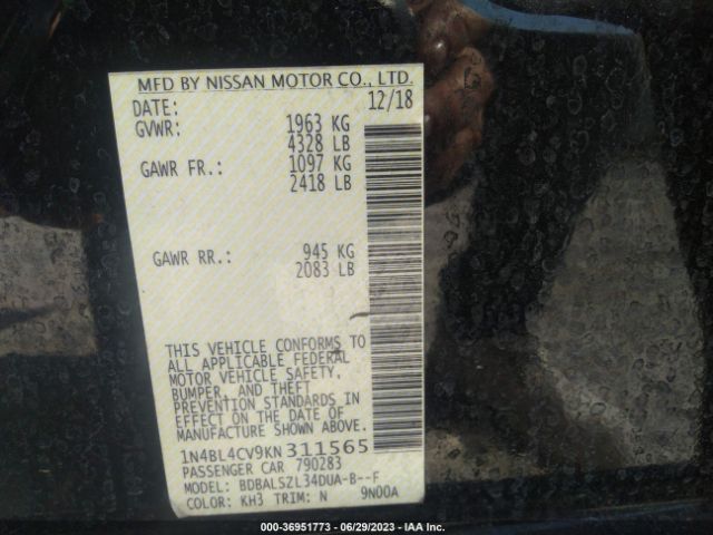 1N4BL4CV9KN311565 Nissan Altima 2.5 Sr