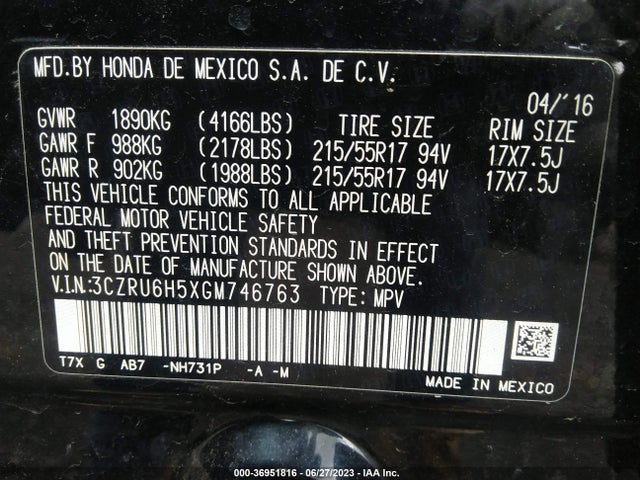 Honda HR-V EX 2016 3CZRU6H5XGM746763 Image 9