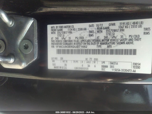 2013 FORD ESCAPE SE VIN: 1FMCU9G9XDUB71682