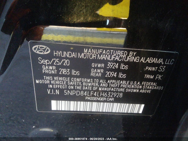 2020 HYUNDAI ELANTRA SEL VIN: 5NPD84LF4LH632928