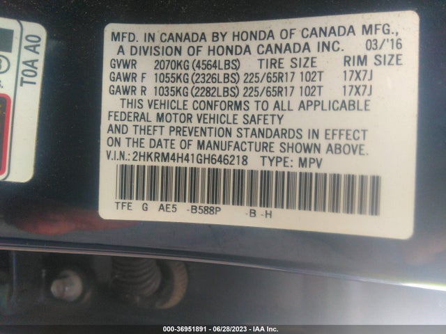 Honda CR-V SE 2016 2HKRM4H41GH646218 Image 9