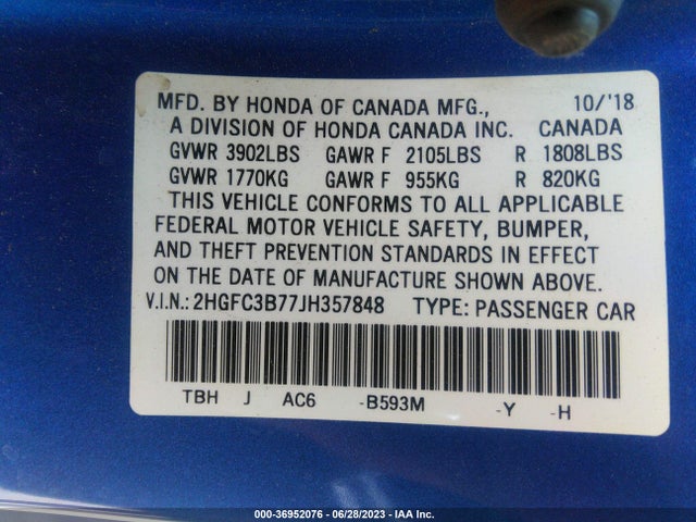 Honda Civic Coupe Ex-l 2018 2HGFC3B77JH357848 Image 9