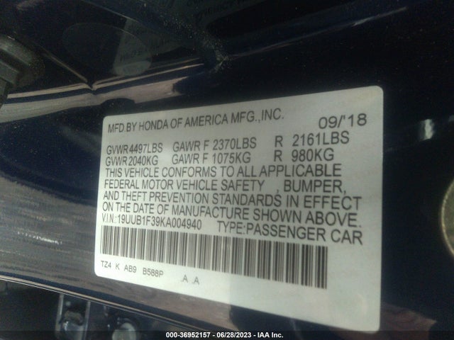 Acura TLX 2019 19UUB1F39KA004940 Image 9