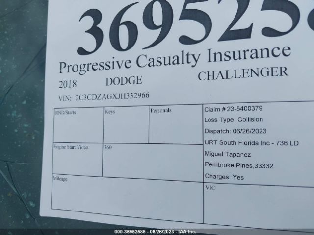 2C3CDZAGXJH332966 Dodge Challenger Sxt