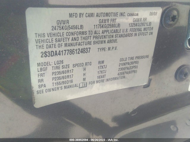 2008 SUZUKI XL7 LUXURY VIN: 2S3DA417786124837