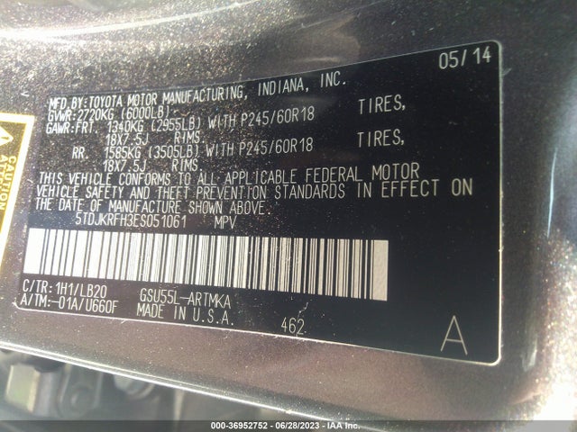 Toyota Highlander Xle 2014 5TDJKRFH3ES051061 Image 15