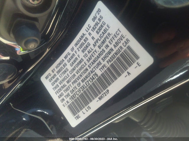 2020 HONDA CIVIC SEDAN EX VIN: 19XFC1F3XLE213476