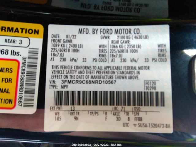 3FMCR9C68NRD10567 Ford Bronco Sport Outer Banks