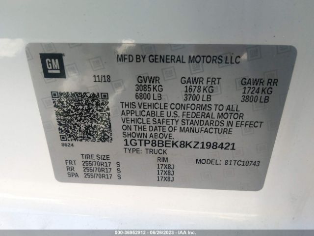 1GTP8BEK8KZ198421 GMC Sierra 1500 Sle