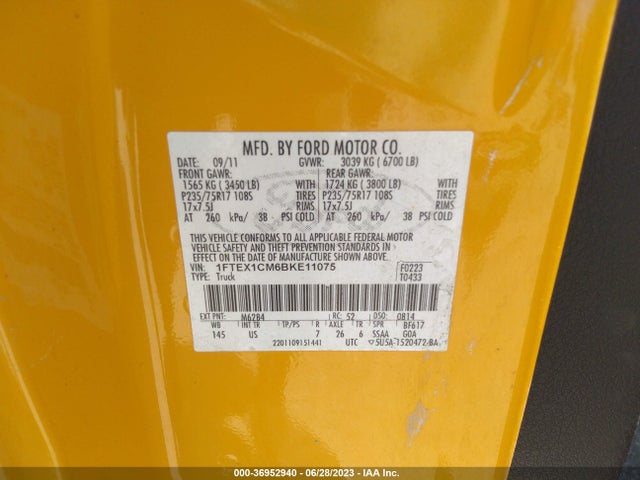2011 FORD F-150 XL/STX/XLT VIN: 1FTEX1CM6BKE11075
