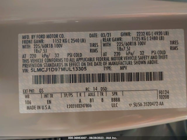 2021 Lincoln Corsair, VIN: 5LMCJ1D97MUL13305
