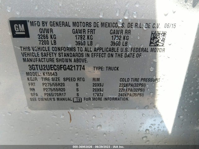 GMC Sierra 1500 Sle 2015 3GTU2UEC9FG421774 Image 9