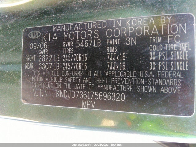 2007 KIA SORENTO LX VIN: KNDJD736175696320