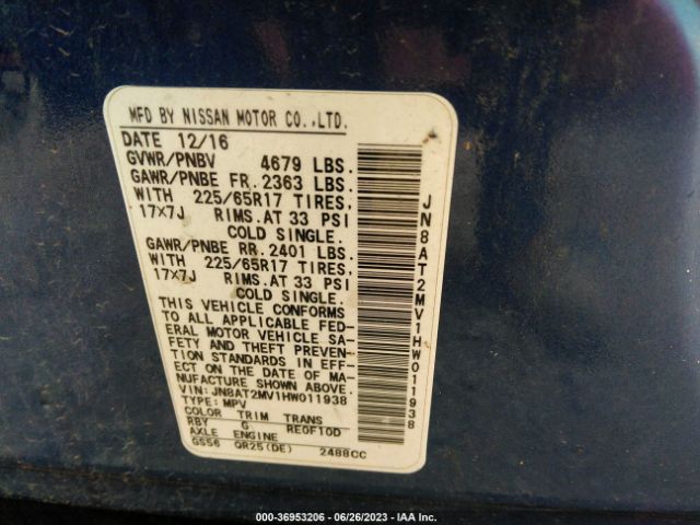 JN8AT2MV1HW011938 Nissan ROGUE S