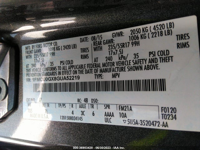 Ford ESCAPE SE 2016 1FMCU0GX8GUA52219 Image 9