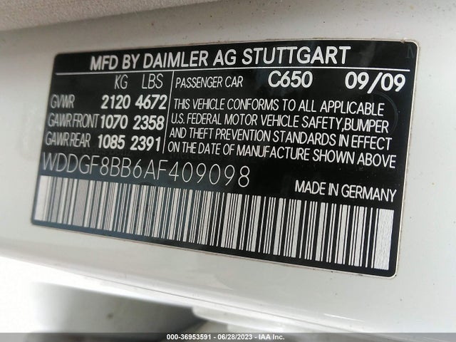 2010 MERCEDES-BENZ C-CLASS C 300 VIN: WDDGF8BB6AF409098