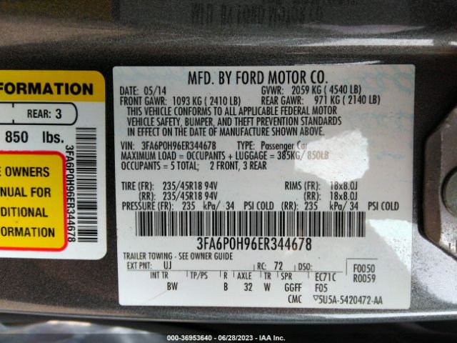 3FA6P0H96ER344678 Ford FUSION SE