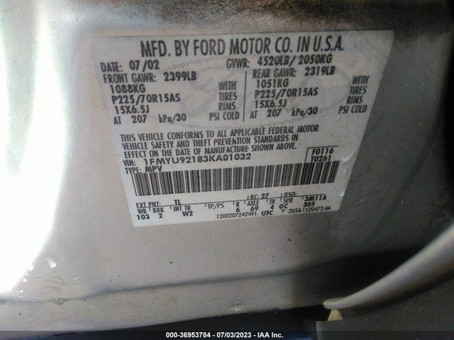 2003 FORD ESCAPE XLS POPULAR VIN: 1FMYU92183KA01032