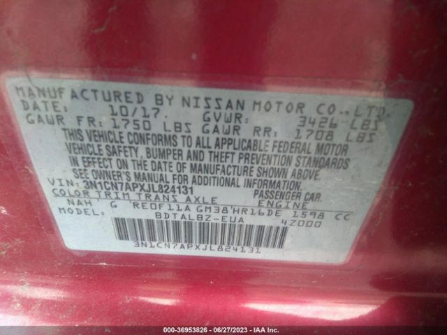 3N1CN7APXJL824131 Nissan Versa Sedan Sv