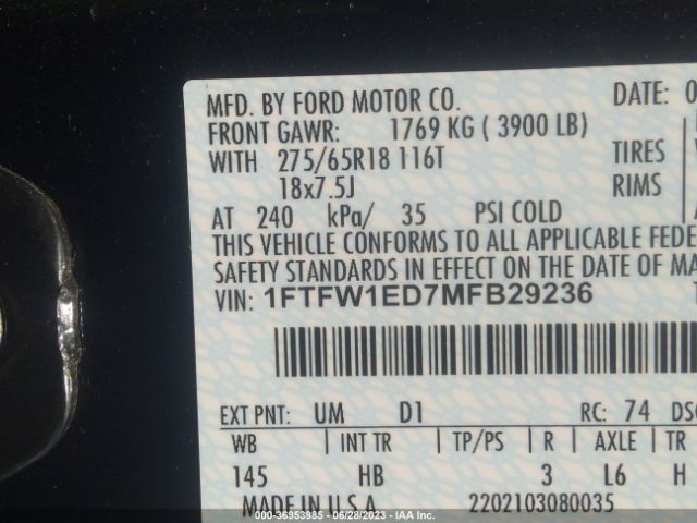 1FTFW1ED7MFB29236 Ford F-150 Xl/xlt/lariat