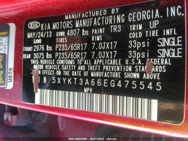 5XYKT3A66EG475545 KIA SORENTO LX