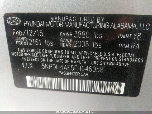 Hyundai ELANTRA SE 2015 5NPDH4AE5FH646058 Image 9