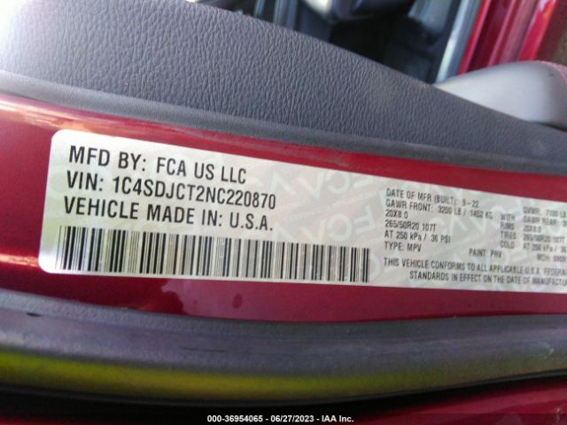 1C4SDJCT2NC220870 Dodge Durango R/t