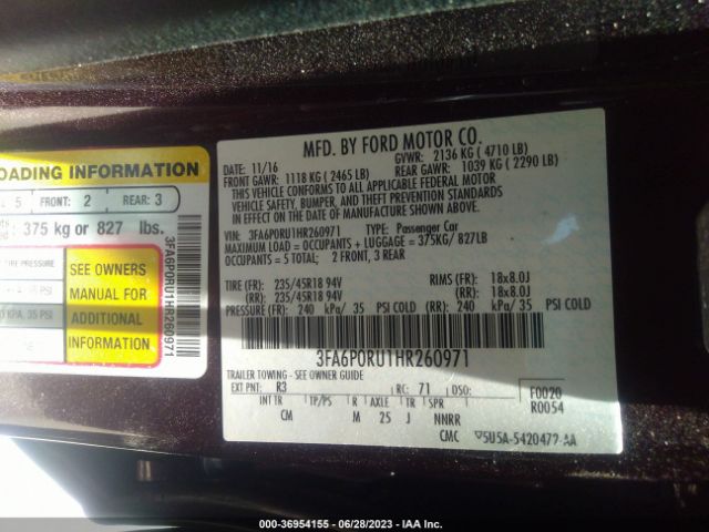 3FA6P0RU1HR260971 Ford FUSION HYBRID