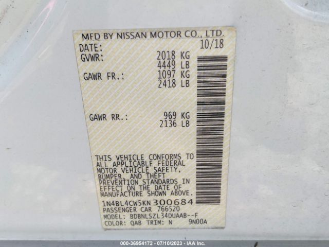 1N4BL4CW5KN300684 Nissan Altima 2.5 Sr
