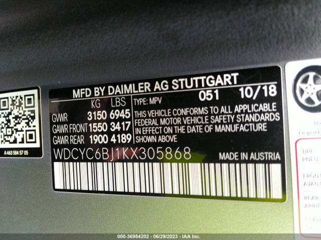 2019 Mercedes-Benz G-Class, VIN: WDCYC6BJ1KX305868