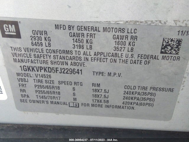 GMC ACADIA SLE 2015 1GKKVPKD5FJ229641 Image 9