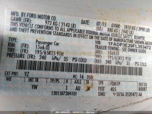 1FADP3E29FL353472 Ford FOCUS S