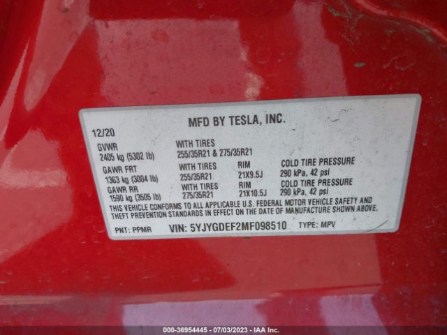 5YJYGDEF2MF098510 Tesla Model Y Performance