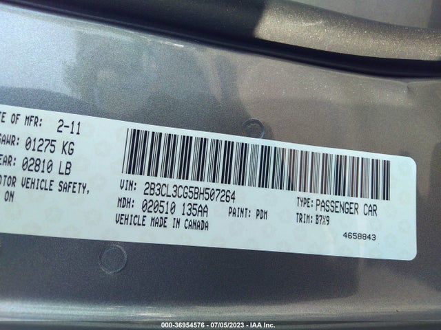 2011 DODGE CHARGER SE VIN: 2B3CL3CG5BH507264