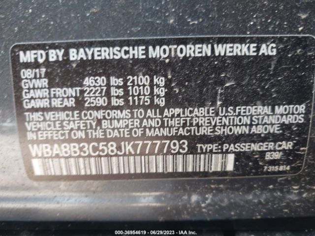 WBA8B3C58JK777793 BMW 3 Series 340i