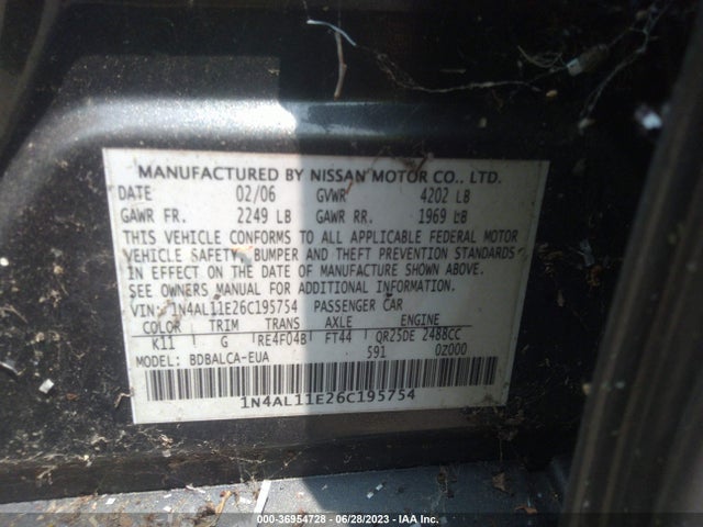 2006 NISSAN ALTIMA 2.5 S VIN: 1N4AL11E26C195754