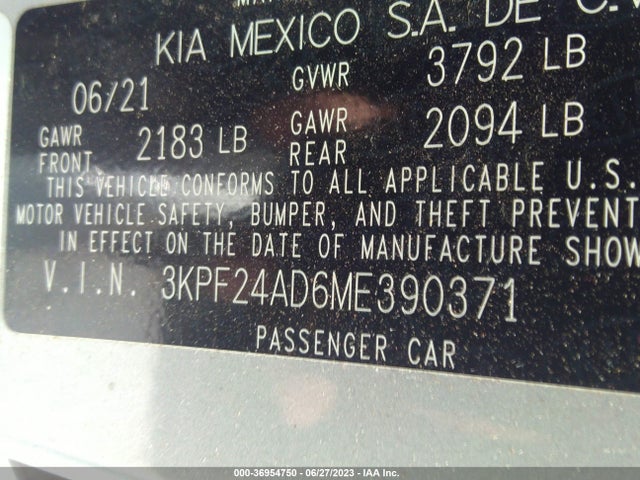 3KPF24AD6ME390371 KIA mpi nu