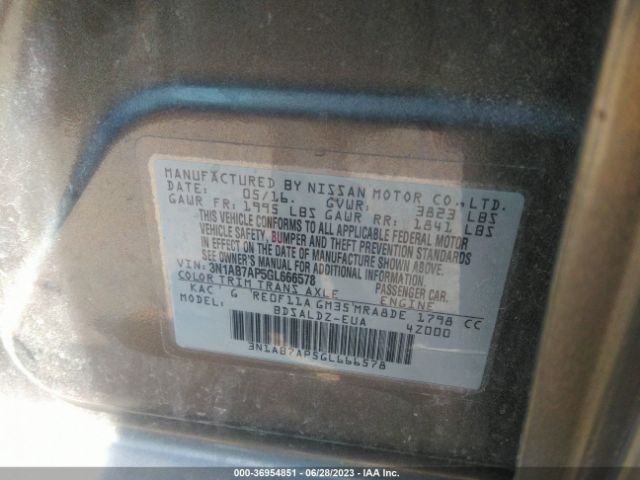 3N1AB7AP5GL666578 Nissan Sentra Sr/sl/s/sv/fe+ S