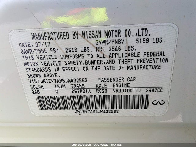Продаж на аукціоні авто 2018 Infiniti Q50 3.0t Luxe, vin: JN1EV7AR5JM432562, номер лоту: 36955038