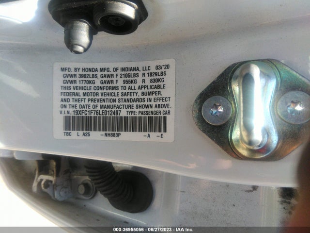 2020 HONDA CIVIC SEDAN EX-L VIN: 19XFC1F76LE012497