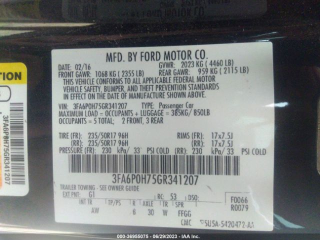 3FA6P0H75GR341207 Ford FUSION SE