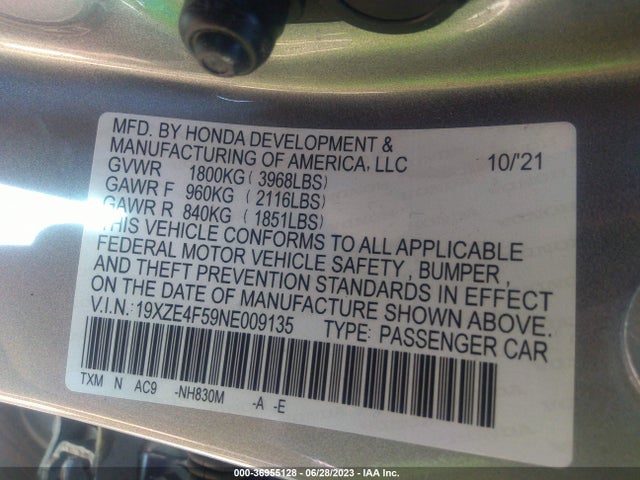 Honda INSIGHT EX 2022 19XZE4F59NE009135 Image 15