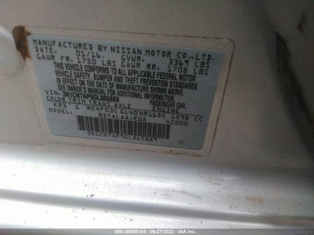 3N1CN7AP9GL865889 Nissan VERSA S