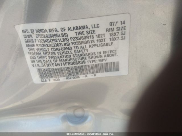 5FNYF4H74FB006839 Honda Pilot Ex-l